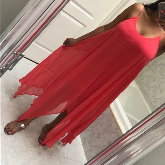 LAST 1! CORAL CHIFFON MAXI DRESS - Picture 4 of 7